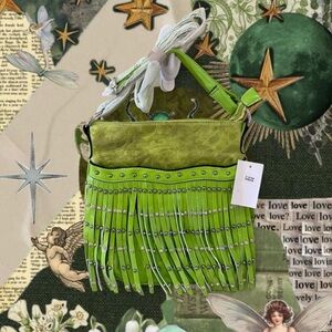 Vintage Y2K Deadstock Green Purse with Bling Studded Tassels